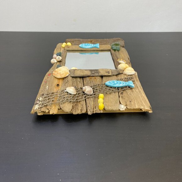 Wall Hanging Driftwood Nautical Mirror, Fish and Shells, Handmade Driftwood Mirr - Picture 9 of 10